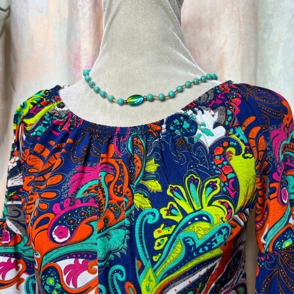 📌WinWin Great Color Combination Half Sleeves Tunic w/ Lace and Elastic Neckline - Picture 8 of 15